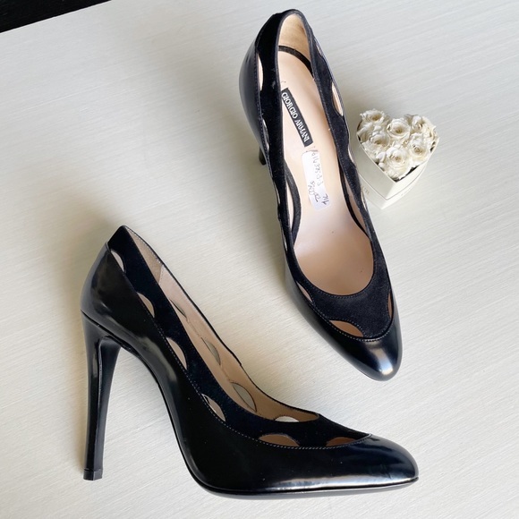🆕 Giorgio Armani Leather & Suede Cut Out High Heel Pumps - Picture 3 of 12